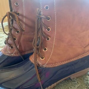 Brown and Navy Women's Boots